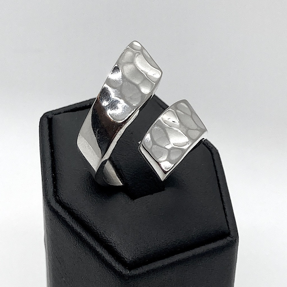 Vtg 925 Sterling Silver Thick Chunky Hammered Design Bypass Ring Sz 10.5 | 10g